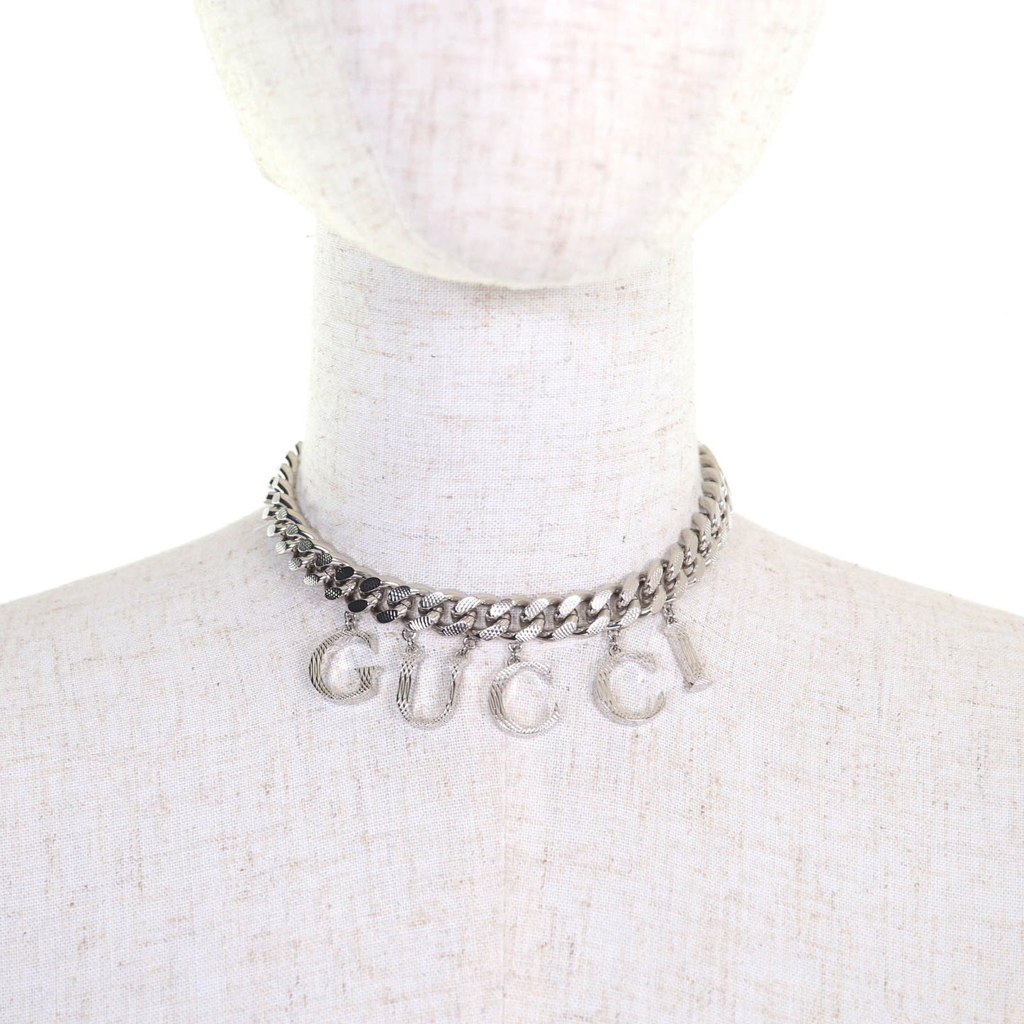 GUCCI 675769 Script Logo Choker with Interlocking G Necklace, Silver, Made in Italy, Women's