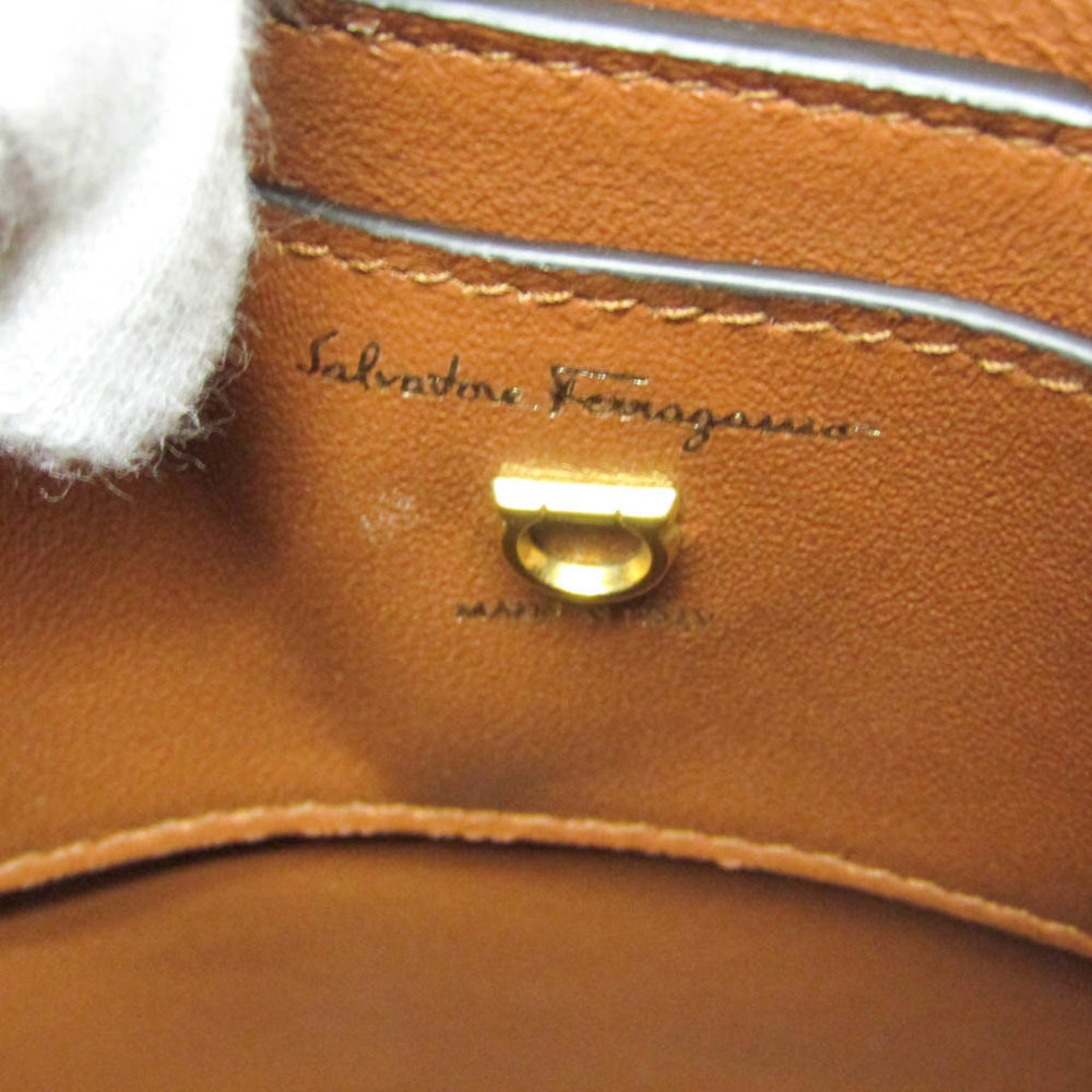 Salvatore Ferragamo Gancini Trifoglio Bucket DH-21 1194 Women's Leather Handbag,Shoulder Bag Brown — Like New