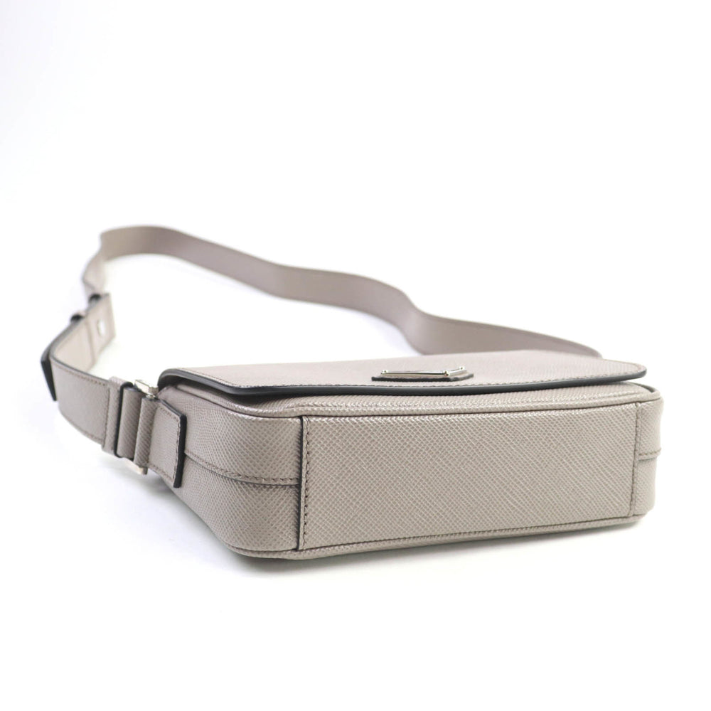 PRADA 2VD065 Saffiano Leather Argilla Shoulder Bag with Triangle Logo Plate, Dust Bag, Made in Italy, Women's — Like New