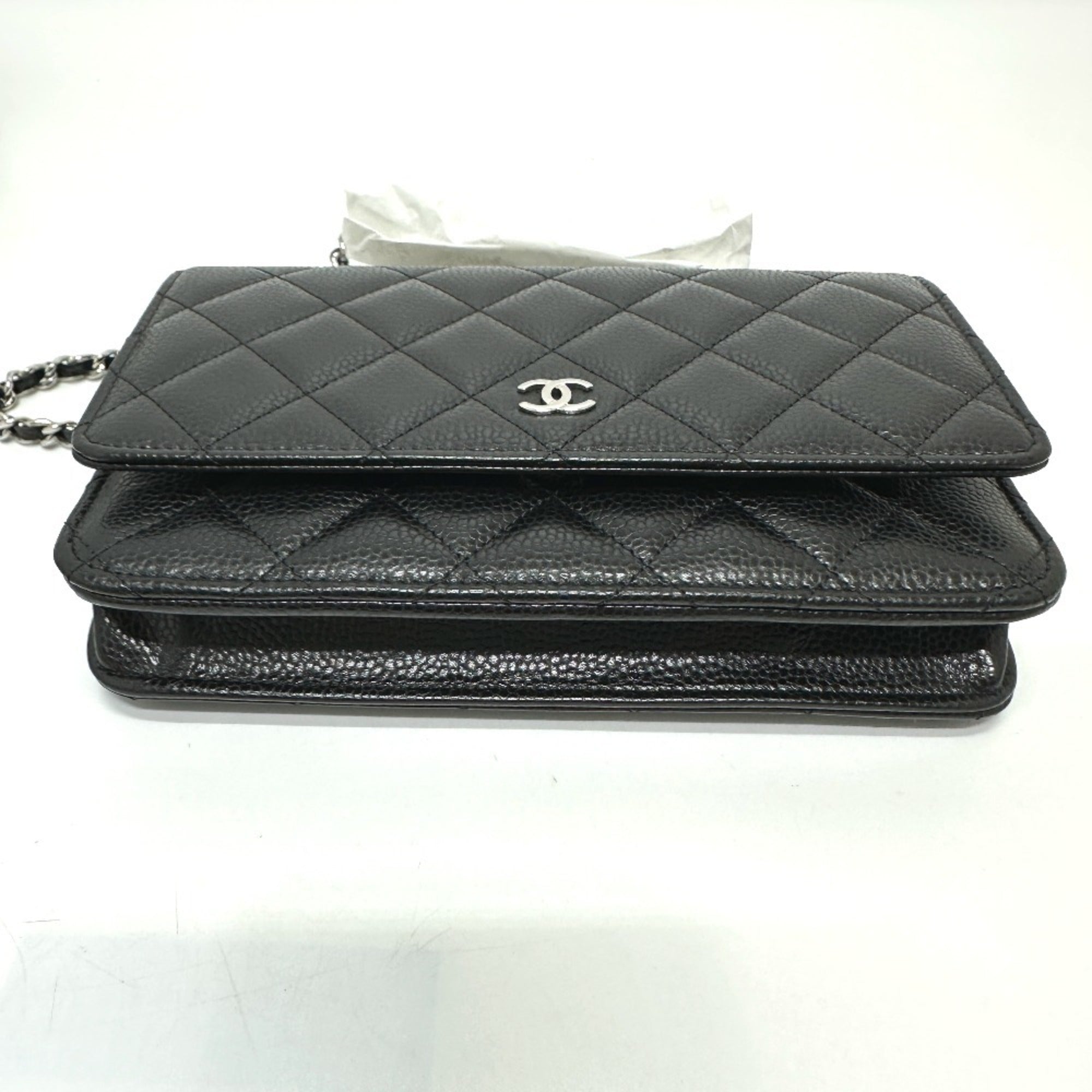 CHANEL AP0250 Matelasse Coco Mark Classic Chain Wallet Shoulder Bag Caviar Skin Women's Black — New - Store Return