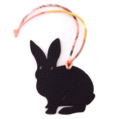 Hermes Petit H charm, rabbit design, Togo leather, Chevre Mysore, purple and black — Like New
