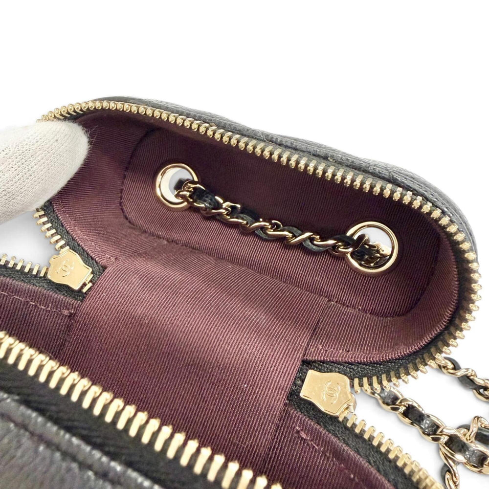 CHANEL Matelassé Caviar Skin Vanity Phone Bag Chain Shoulder Bag, Black with Gold Hardware, Made in Italy, Women's — Like New