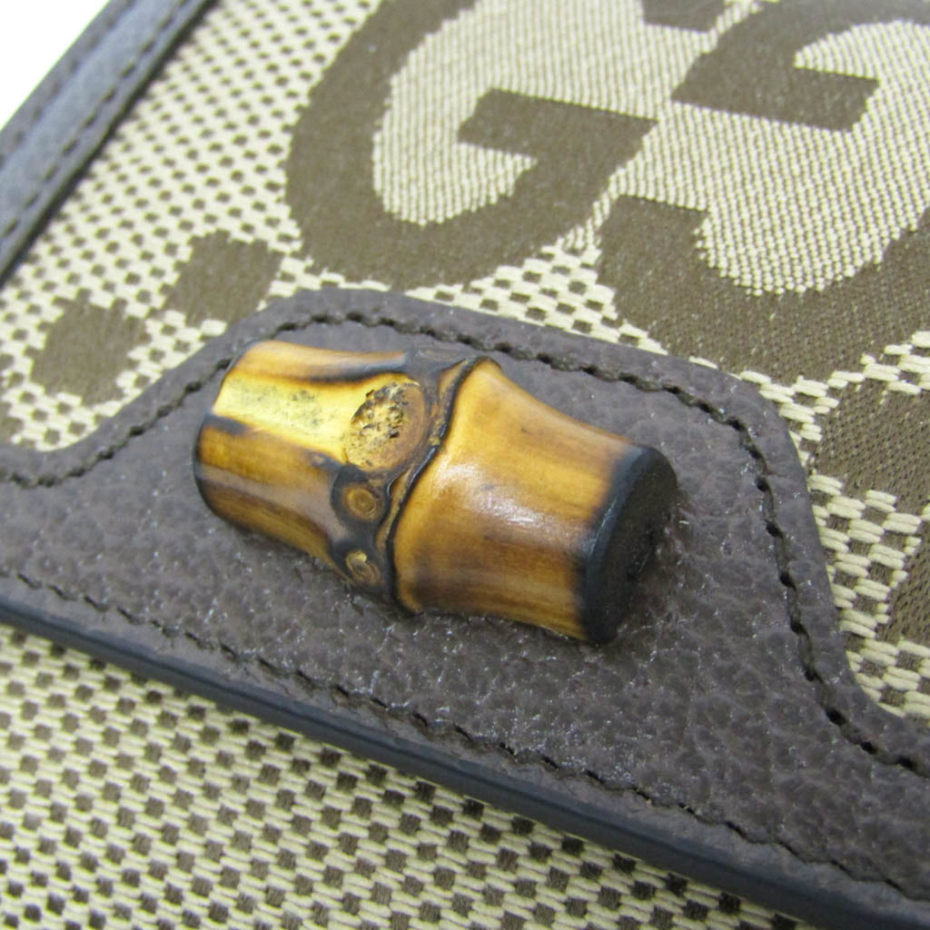 Gucci Bamboo Diana Jumbo GG 658635 Women's Canvas,Leather Wallet (bi-fold) Beige,Brown