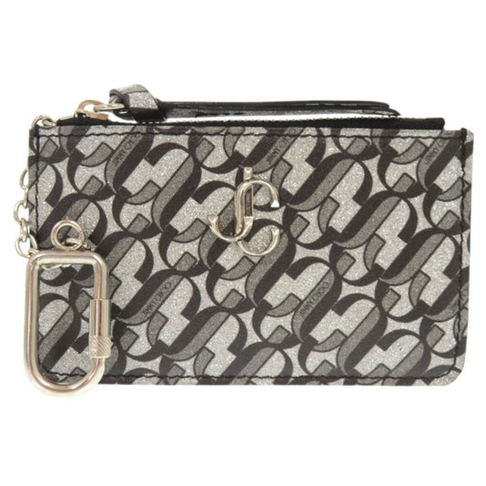 Like new Jimmy Choo Nancy leather coin case and key in silver, gray, black. 0776JIMMY CHOO