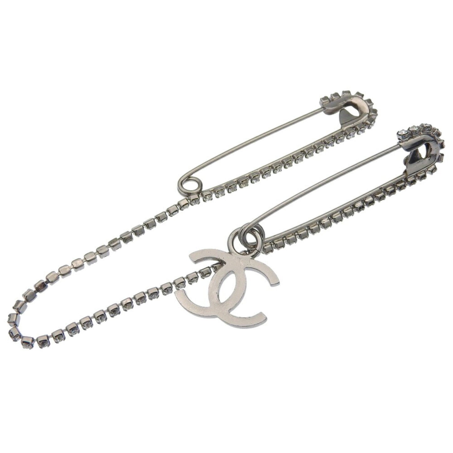 CHANEL Coco Mark Double Pin Brooch A16386 01P Metal Rhinestone