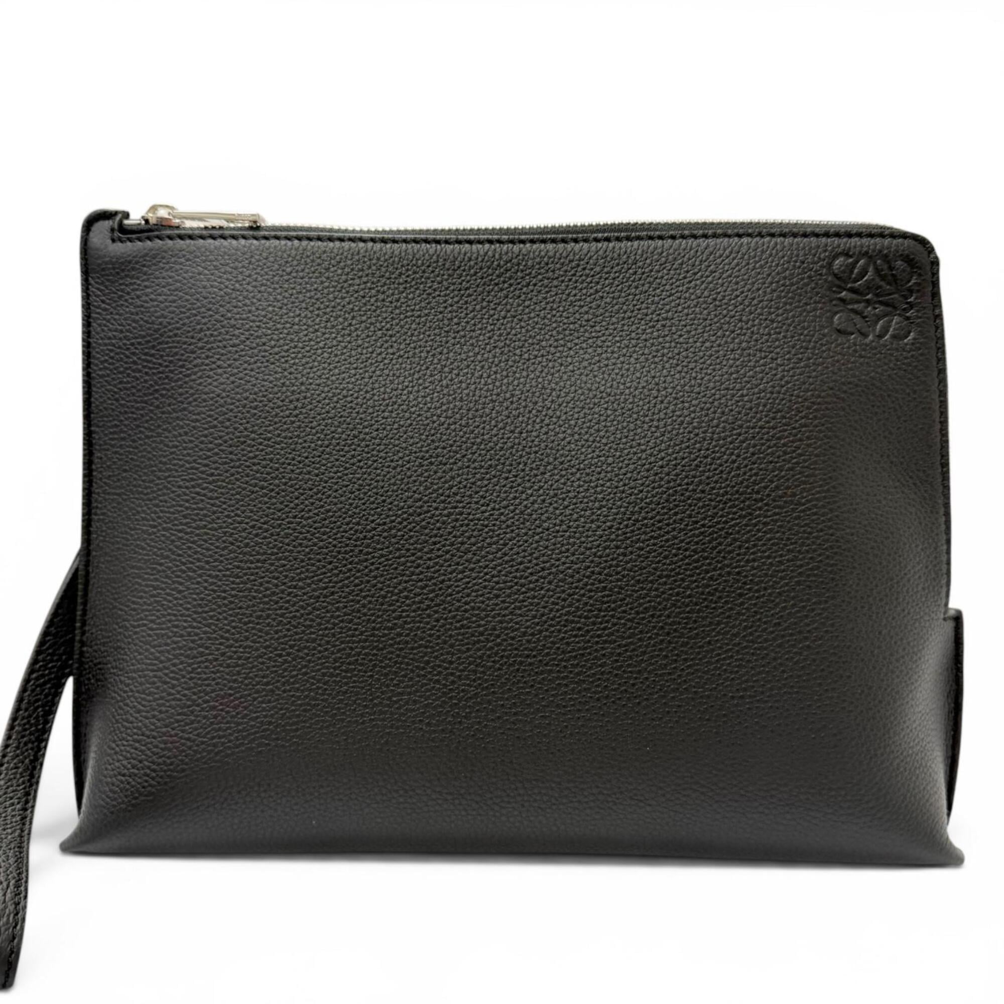 LOEWE C660Z81X01 Leather Anagram Embossed Logo L-Zip Pouch Second Bag Clutch Black Men's — Like New
