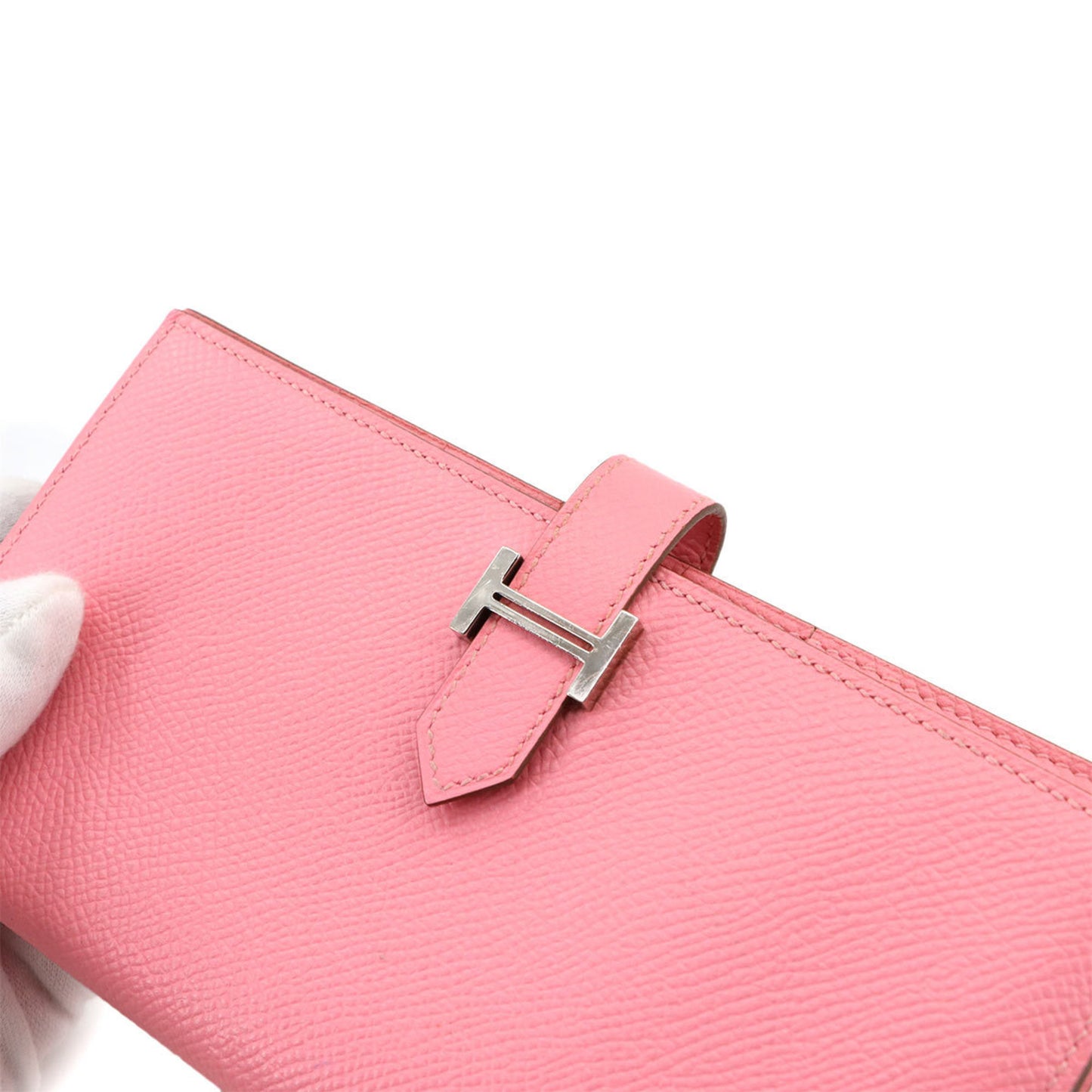 Hermes Hermès Bearn Soufflet Bifold Long Wallet, Epson Rose Confetti, T Stamp, Silver Hardware