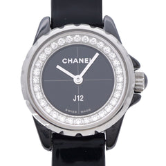CHANEL J12 Diamond Bezel with Glove, Limited Edition H4663 Quartz Watch, Ceramic, Diamond, Patent Leather, Stainless Steel, Black Dial, 0199CHANEL Women's — Good
