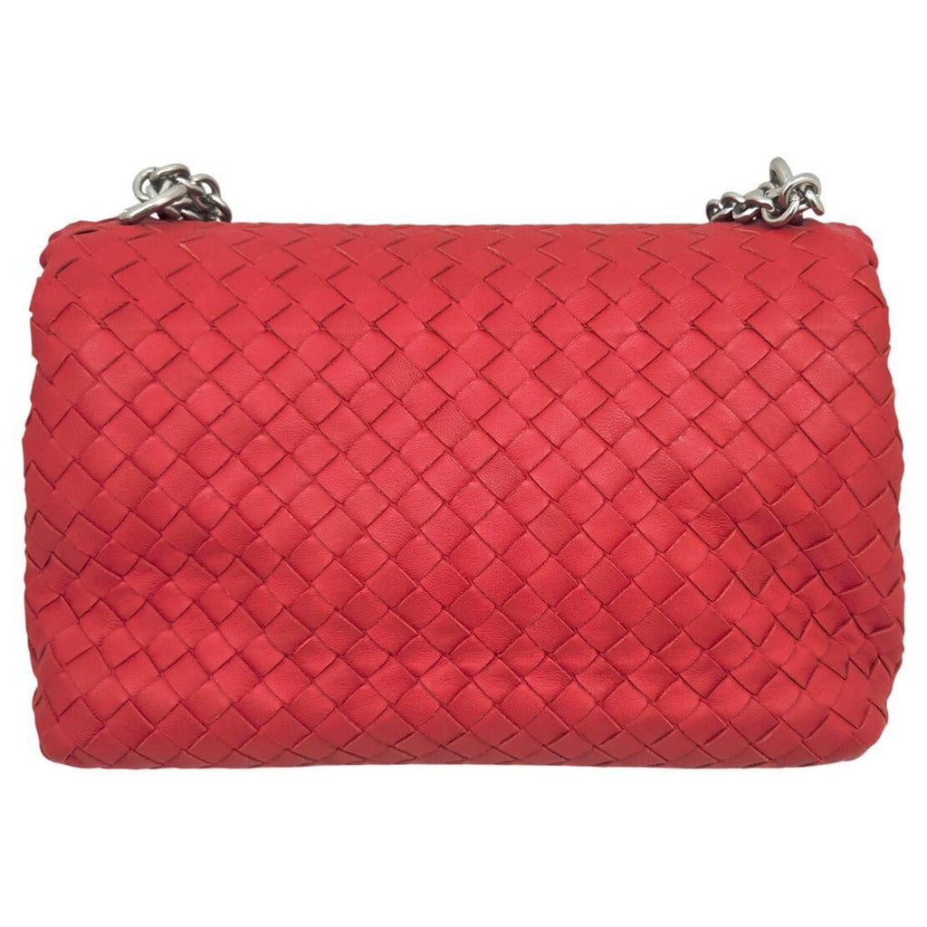 BOTTEGA VENETA Olympia Intrecciato Chain Shoulder Bag in Red Lambskin for Men and Women