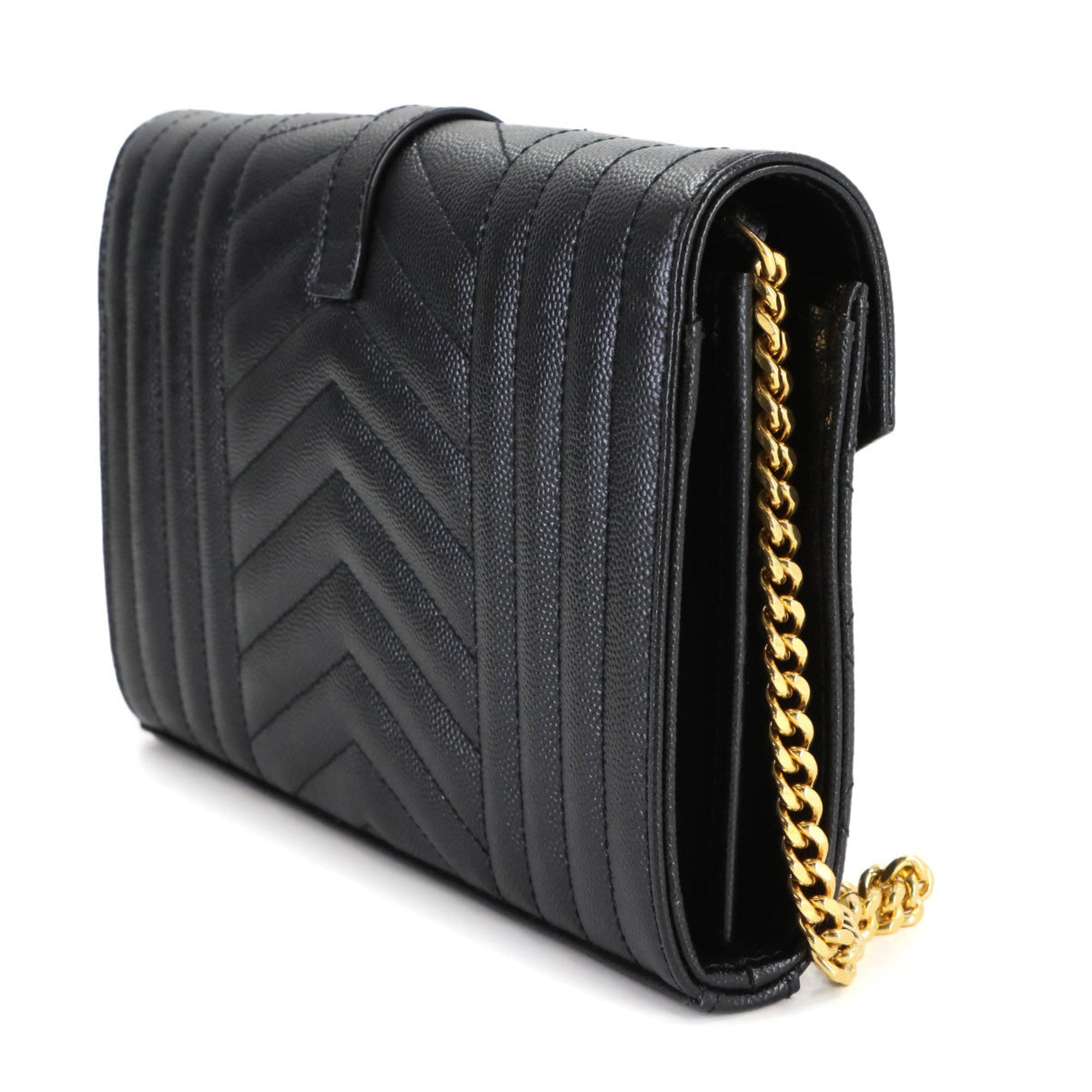 Saint Laurent Cassandre Chain Wallet, Black Leather with Gold Hardware, 620280