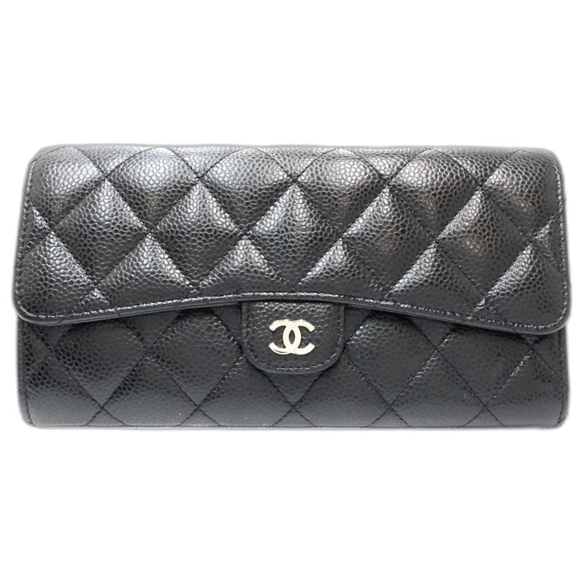 CHANEL Matelasse Classic Long Wallet A80758, Caviar Leather, Black, Women's, 181871