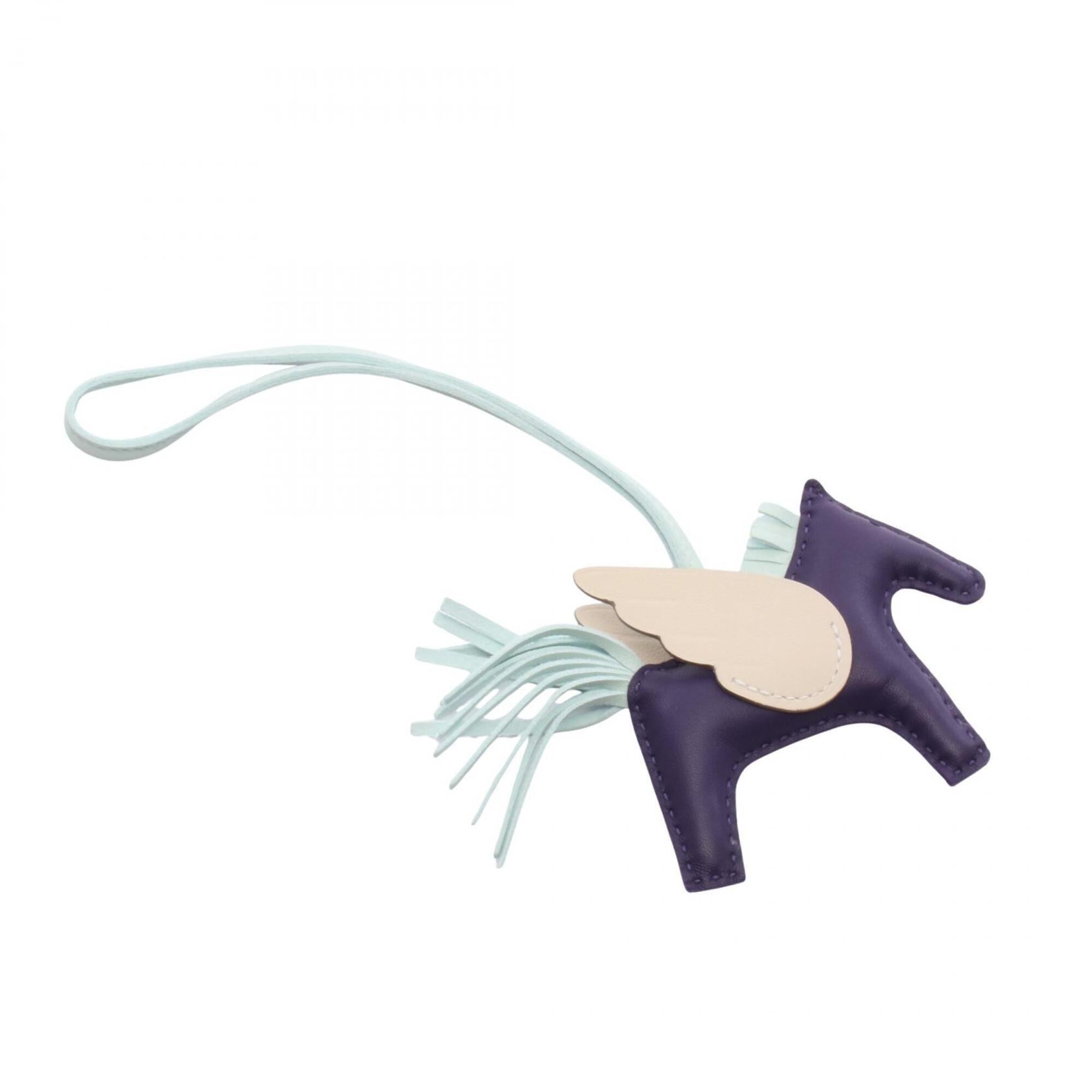 Hermes Rodeo Pegasus PM Purple Craie Vert Peppermint Charm Accessory Agneau Milo Veau Swift Leather Women's Blue Ivory — New - Store Return
