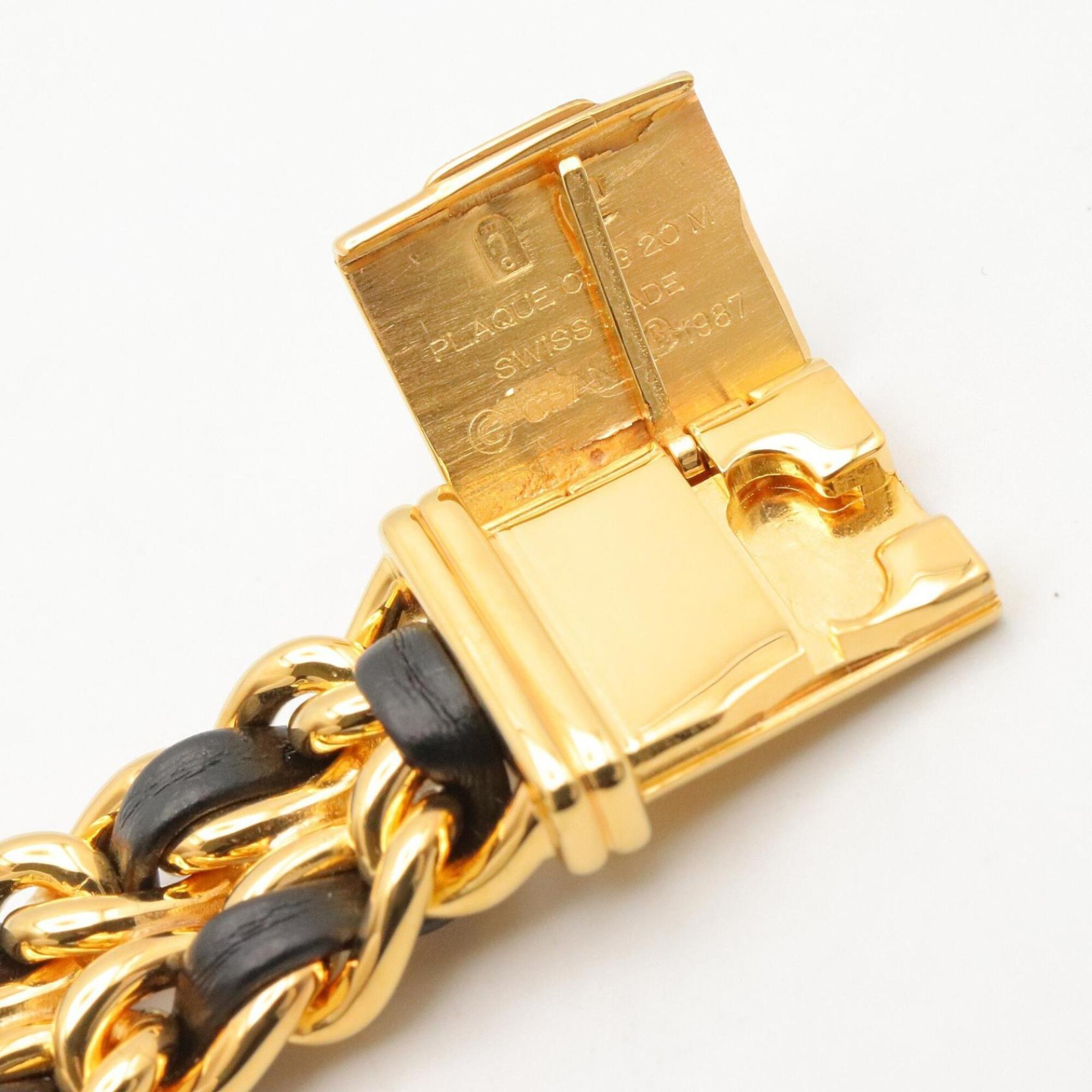 Chanel CHANEL Première S Watch, Gold Plated (GP), Leather Strap, Women's, Black, H0001 — Very Good