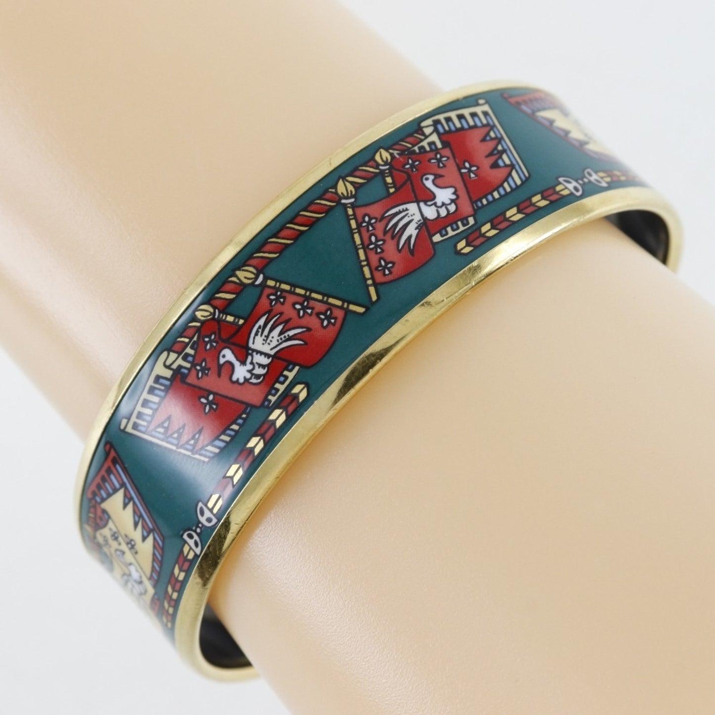 Hermes HERMES Email GM Bangle Flag & Bird Cloisonne Gold Plated Made in Austria Green Approx. 35g EmailGM Women's