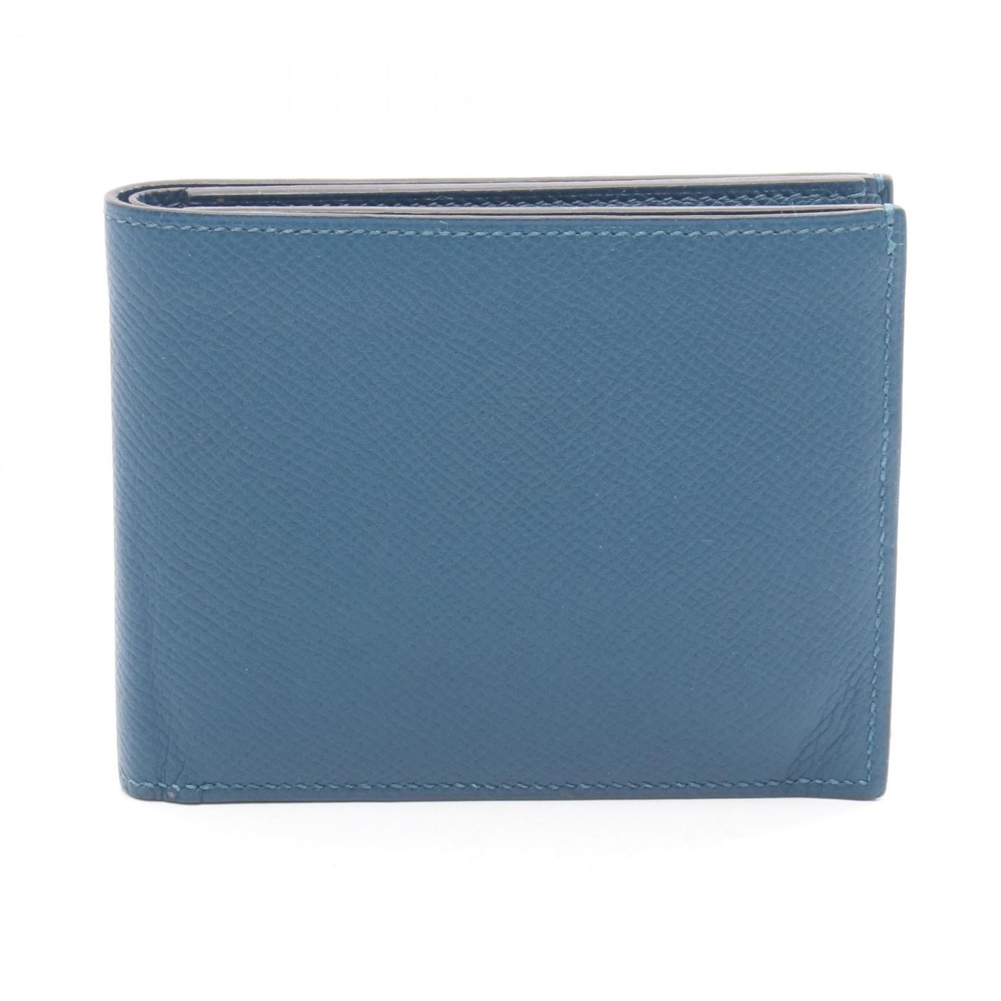 Hermes Hermès MC2 Thales Bifold Wallet in Calfskin Leather (Cowhide) with Epsom Leather, Men's Blue
