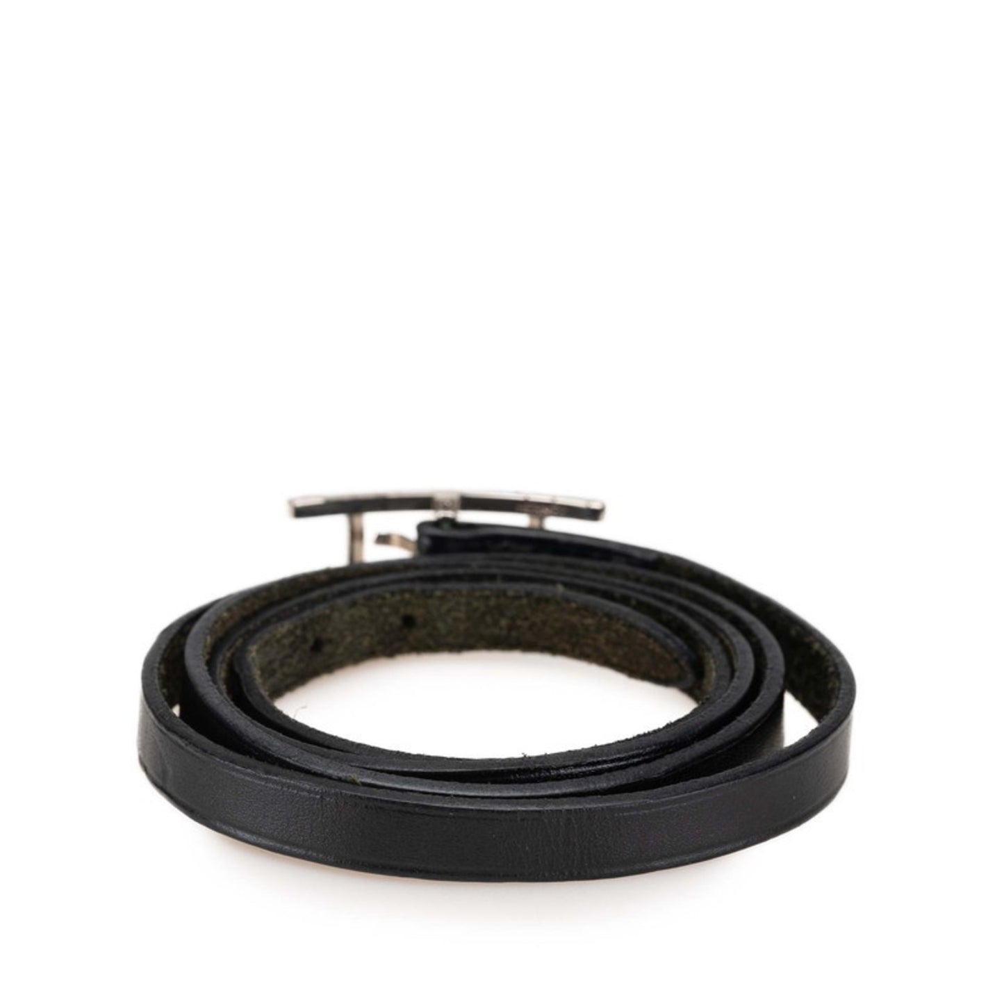 Hermes Api 3 Long Bracelet Choker in Black and Silver Leather for Women