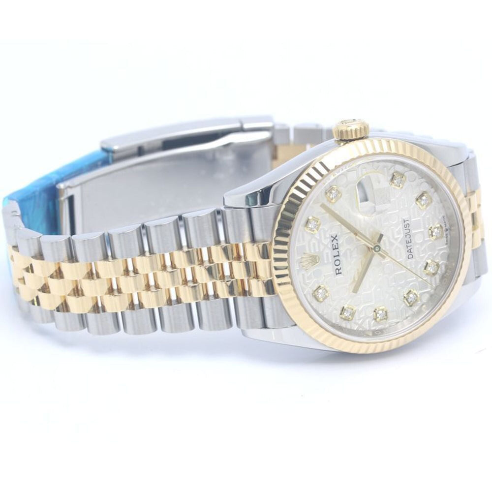 ROLEX Datejust 36 10P Diamond Silver Engraved Computer 126233G Men's Watch 18K Yellow Gold x Stainless Steel 40370 — Very Good