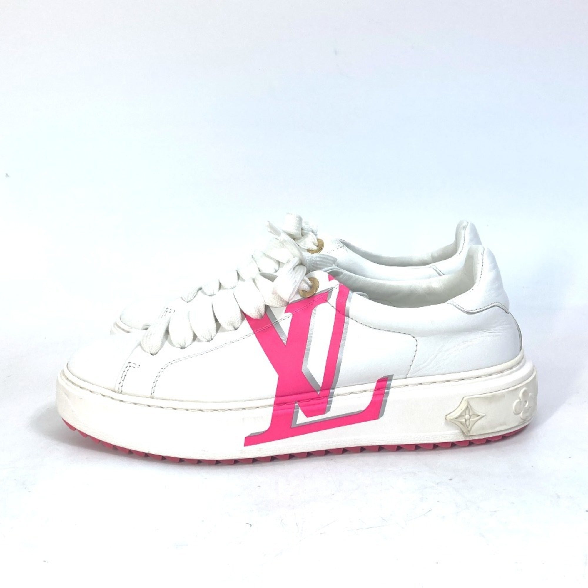 LOUIS VUITTON Time Out Line Lace-Up Logo Sneakers Leather Women's White