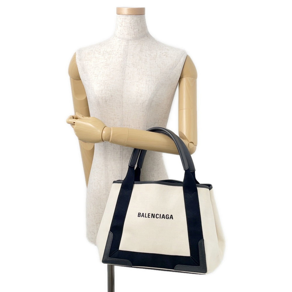 Balenciaga Navy Cabas Small Tote Bag 339933 (Black and White)