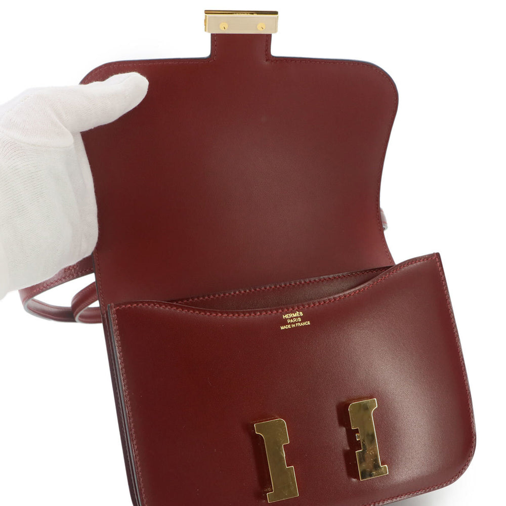 Hermes Constance 3 Mini 18 Shoulder Handbag, Box Calf Leather, Rouge H, Gold Hardware — Like New