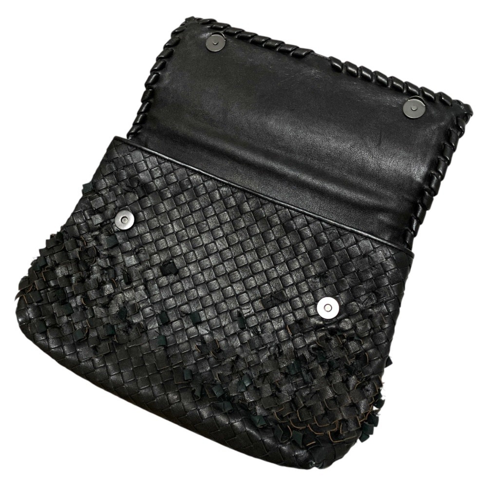 BOTTEGA VENETA Intrecciato Leather Chain Handle Olympia Handbag Shoulder Bag Black Women's — Like New
