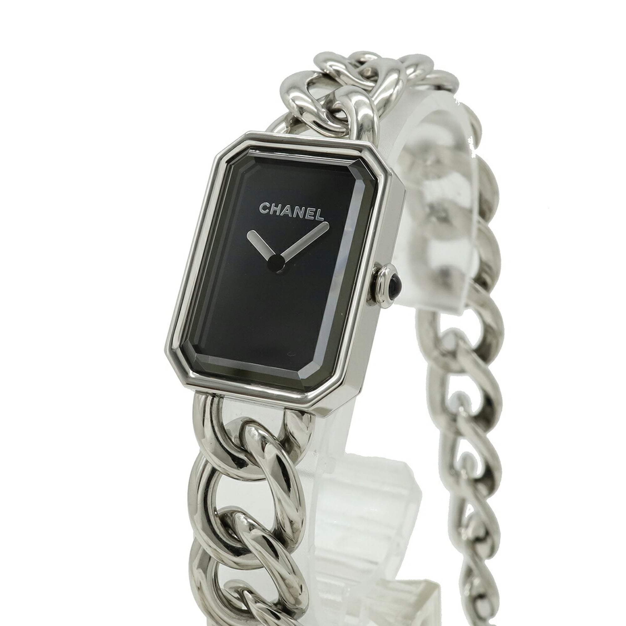 CHANEL Premiere Double Chain Black Dial Stainless Steel Women's Quartz Watch H4199 — Like New