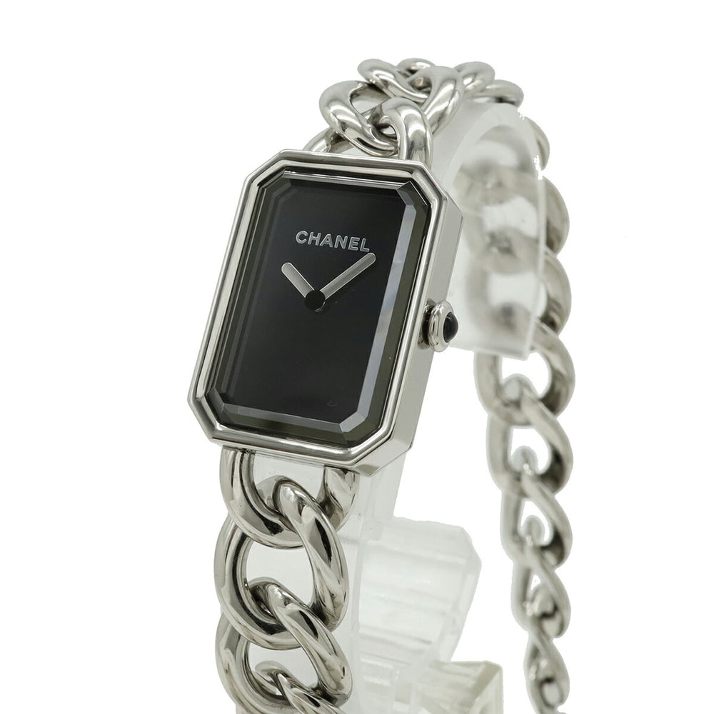 CHANEL Premiere Double Chain Black Dial Stainless Steel Women's Quartz Watch H4199 — Like New
