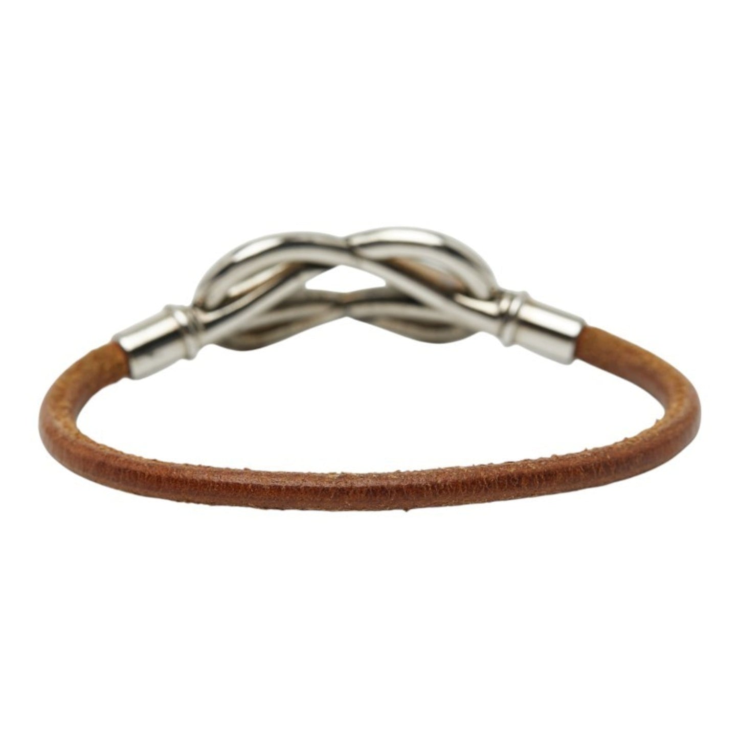 Hermes Atame Bracelet in Silver and Brown Metal Leather for Women
