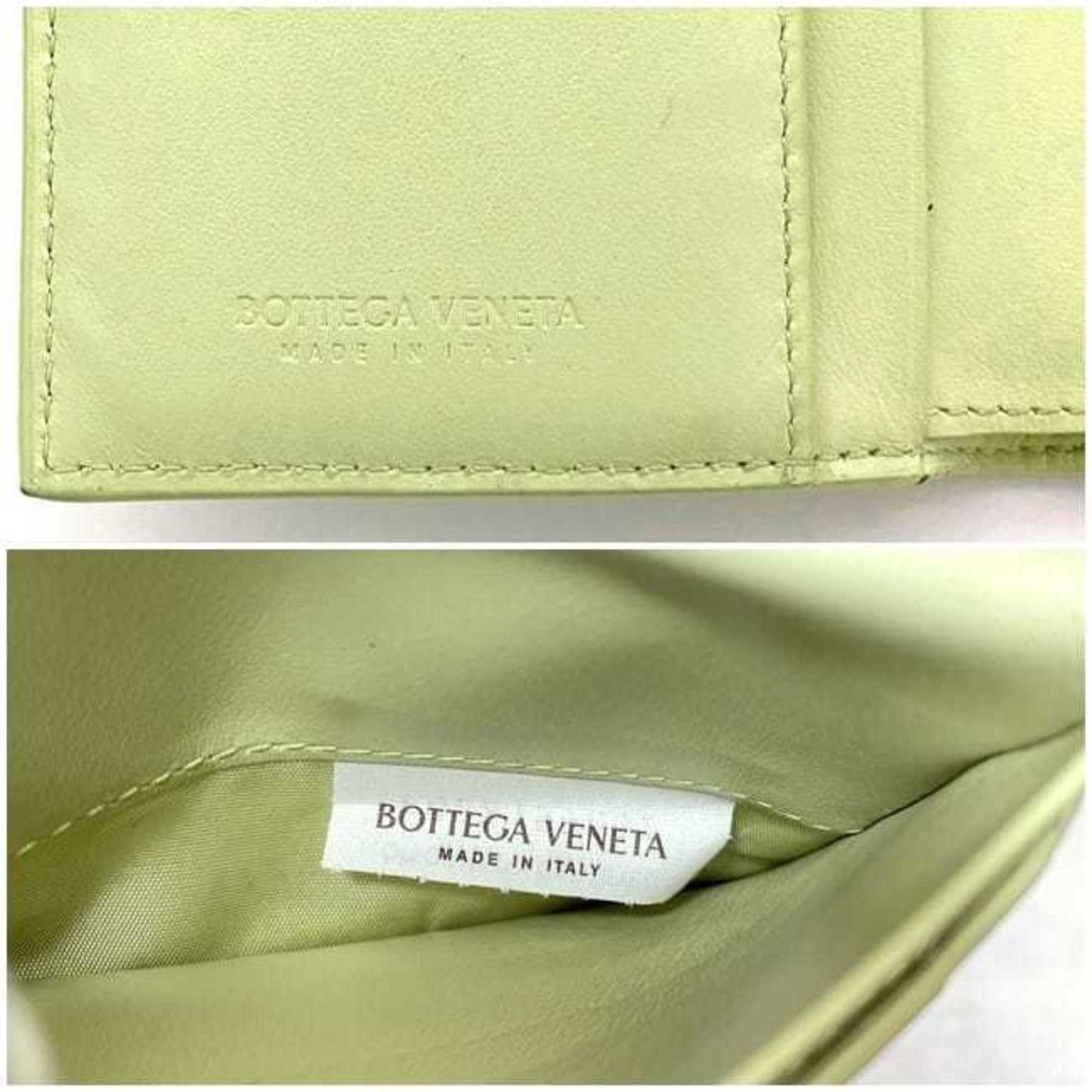 Bottega Veneta bi-fold wallet light green yellow intrecciato leather BOTTEGA VENETA 10 pieces soft