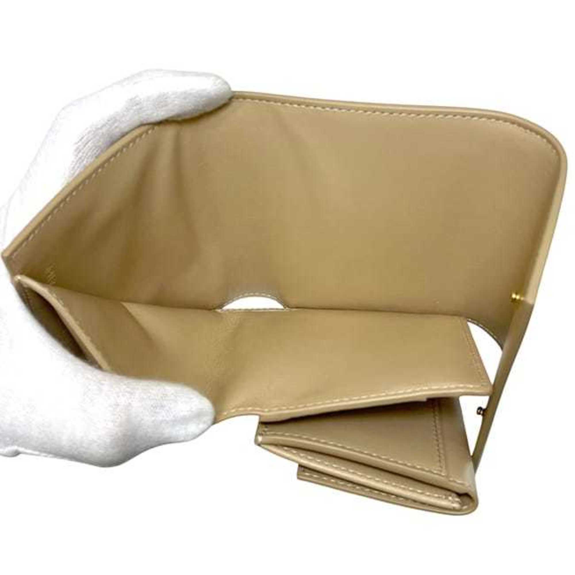 Celine Small Trifold f-24327 Beige 10B573BEL Leather W-IE-4169 CELINE Compact Grained Men's and Women's