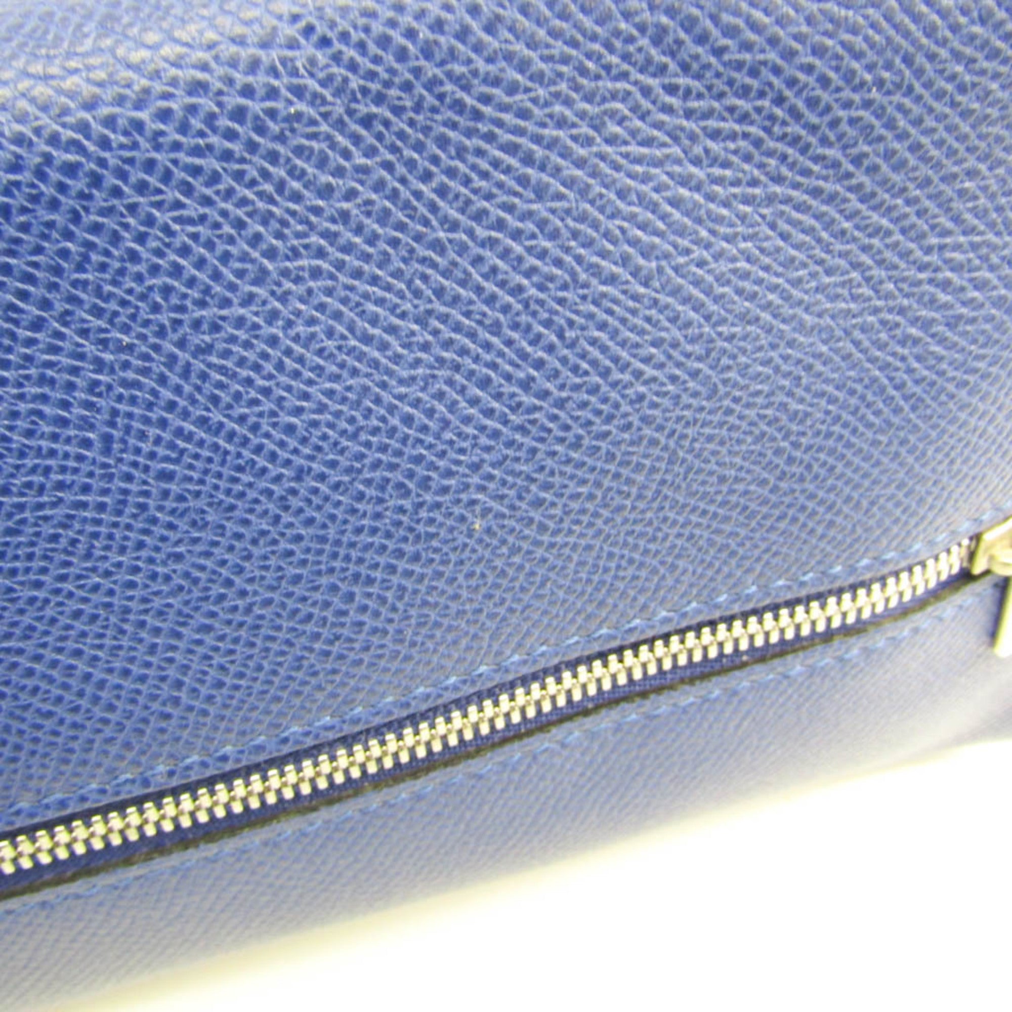Valextra Large Beauty Case V6A68 Unisex Leather Clutch Bag,Pouch Royal Blue — Like New