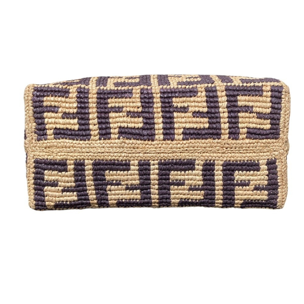 FENDI Roll Small Raffia Tote Bag 8BH424 AS3B Natural Brown Women's — Like New