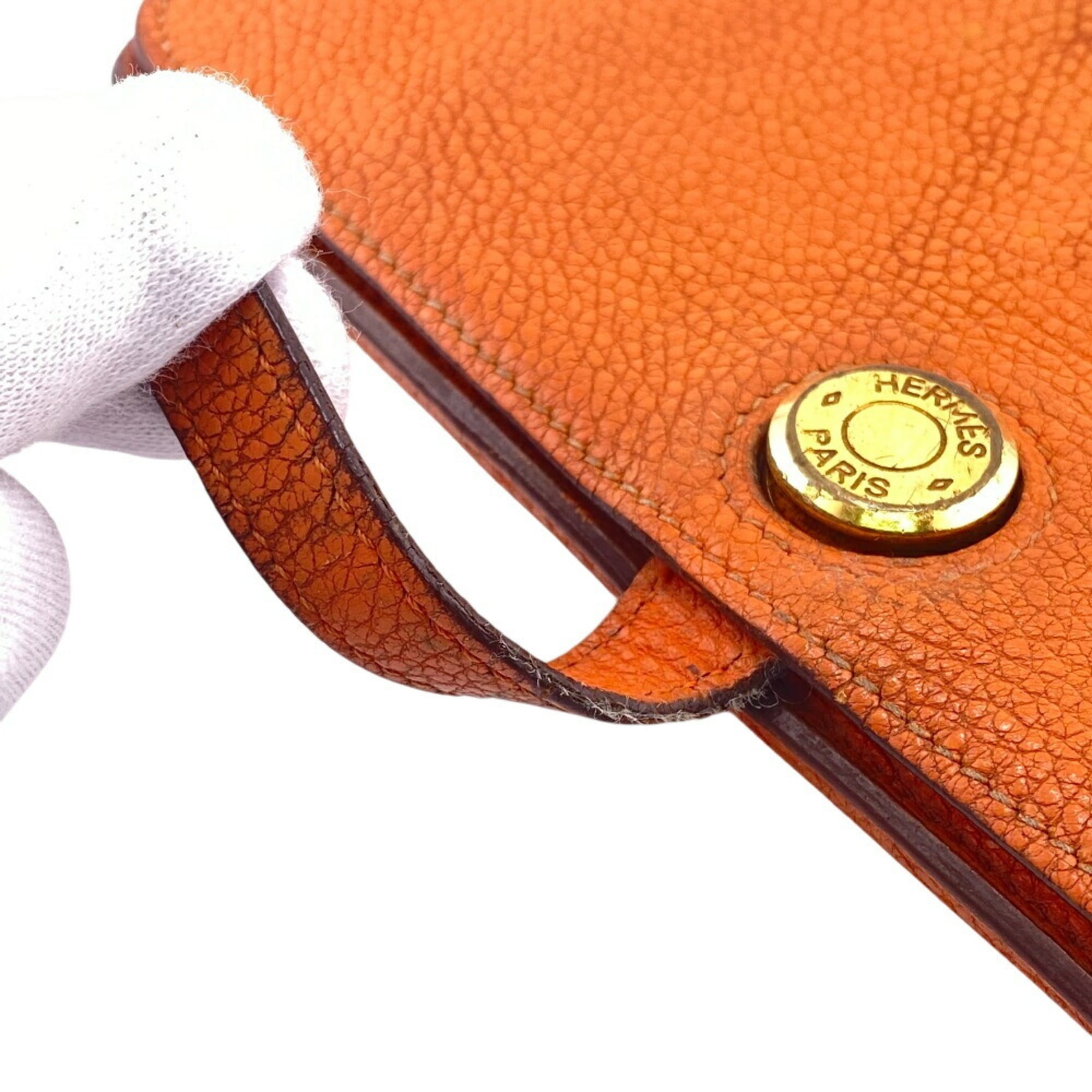 HERMES Dogon GM long wallet, orange, women's