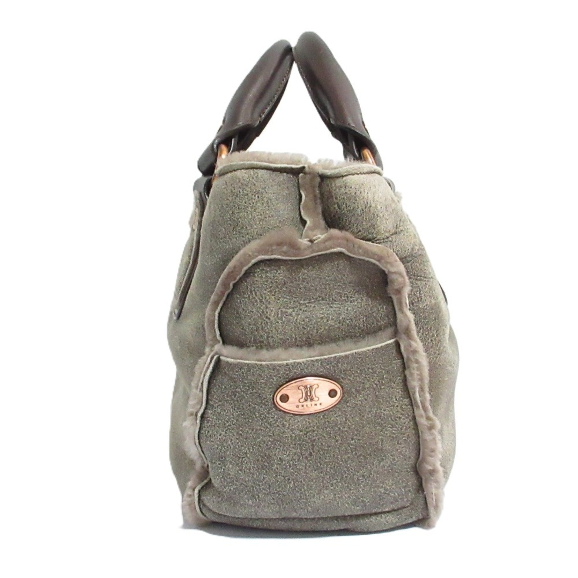 CELINE Mouton Sheepskin Leather Boogie Bag Handbag, Gray, Women's