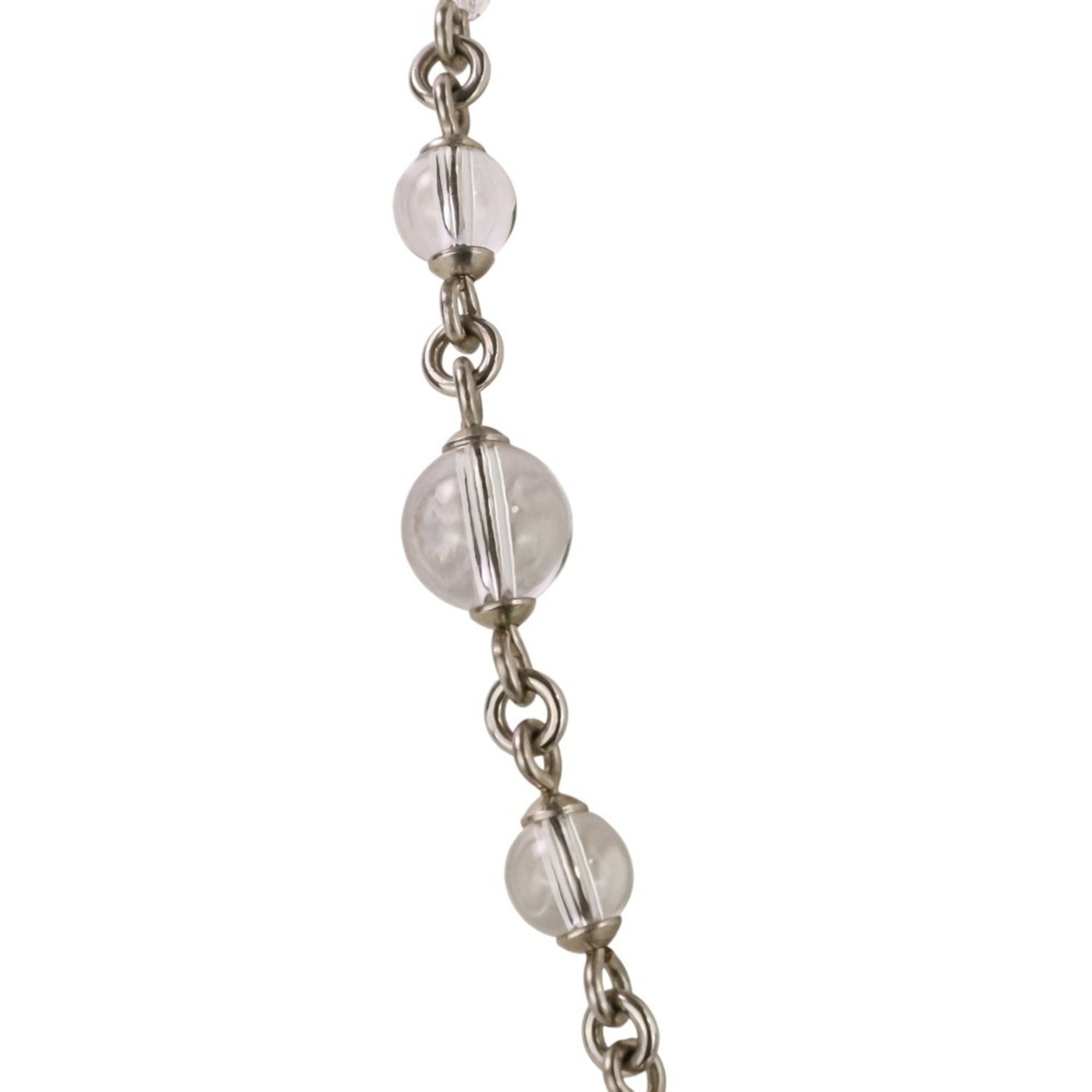 A25C CHANEL Rhinestone Coco Mark Pearl Necklace, Silver/White, Women's — Like New