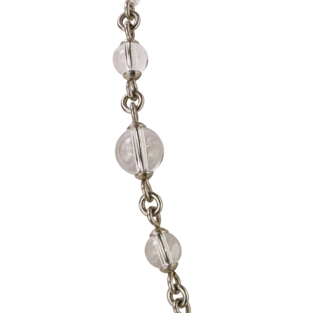 A25C CHANEL Rhinestone Coco Mark Pearl Necklace, Silver/White, Women's — Like New