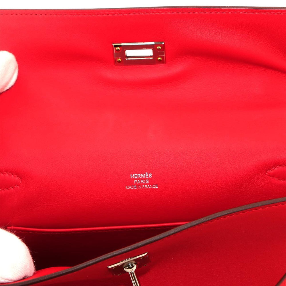 Hermes Pochette Kelly Swift Rouge Ladue Handbag, K stamp, Silver hardware — New - Store Return