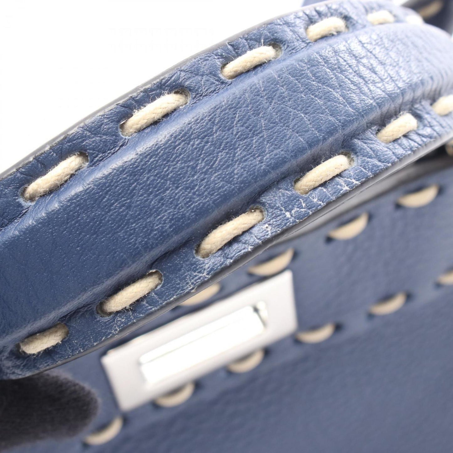 Fendi Mini Peekaboo Selleria Handbag, Leather, Women's, Blue, 8BN244