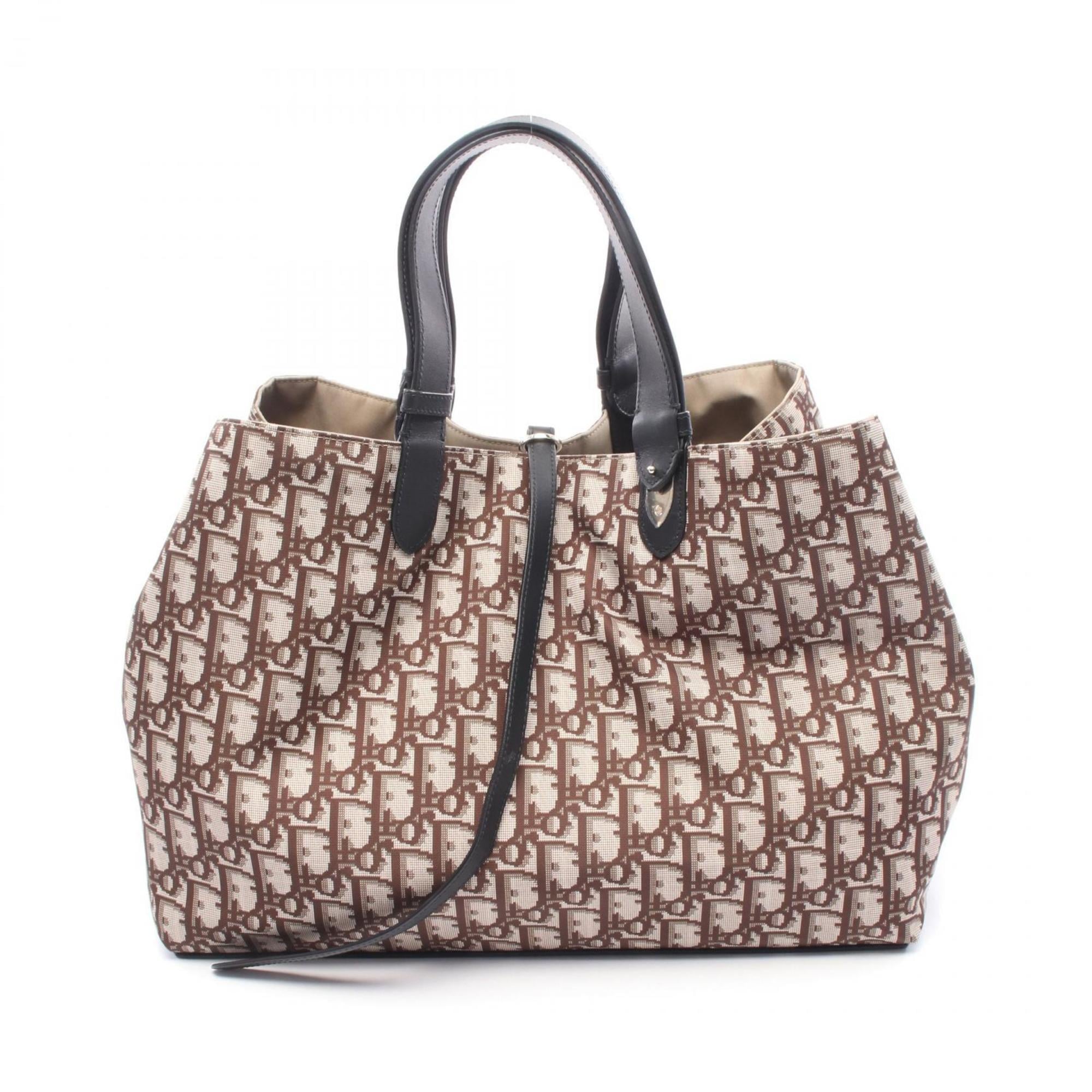 Christian Dior Dior Toujours Large Oblique Tote Bag, Canvas and Leather, Women's, Beige, Black, Brown, M2820OZBP