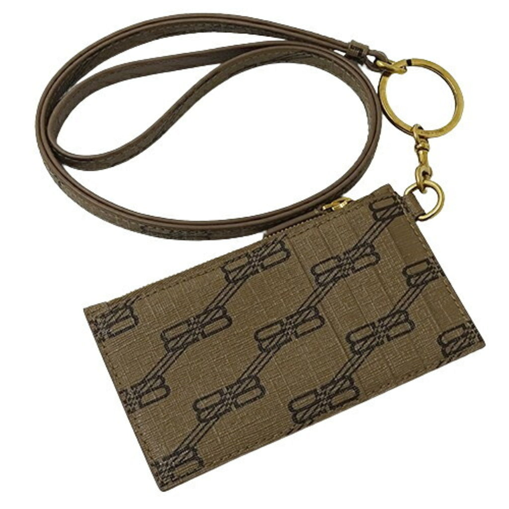 BALENCIAGA Wallet for Women and Men Signature Fragment Case Coin Card Coated Canvas Light Brown 594548 with Neck Strap