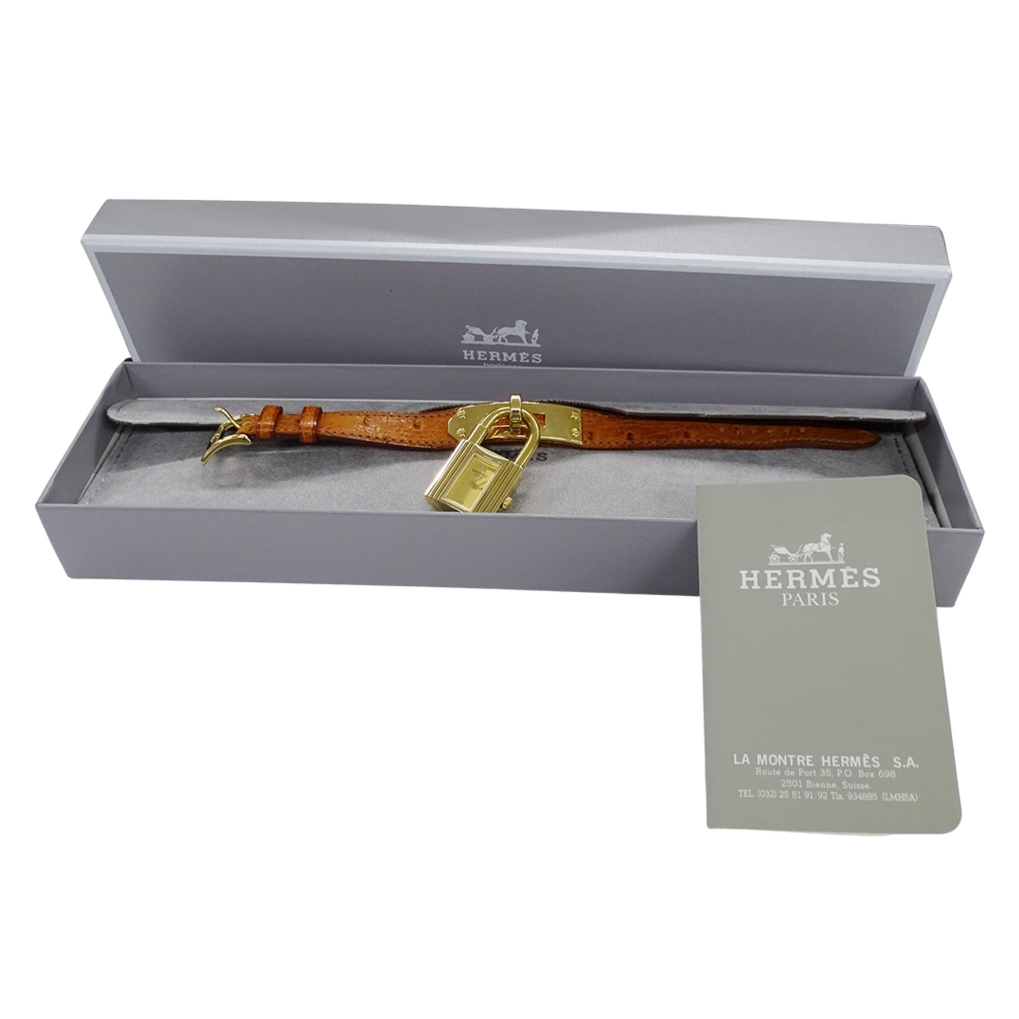 Hermes HERMES Women's Watch Brand Kelly Quartz QZ GP Leather KE1.201 Gold Brown ○Y — Good