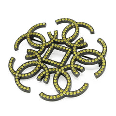 CHANEL Coco Mark Rhinestone Brooch, Metal, Yellow Gold, Black, B17S — Like New