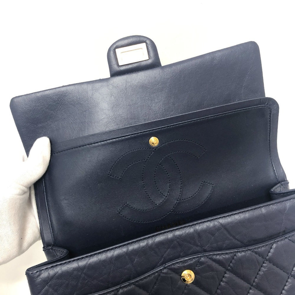 CHANEL Chanel Matelasse Double Flap 2.55 Bag Shoulder Crossbody Leather Women's Navy — Like New