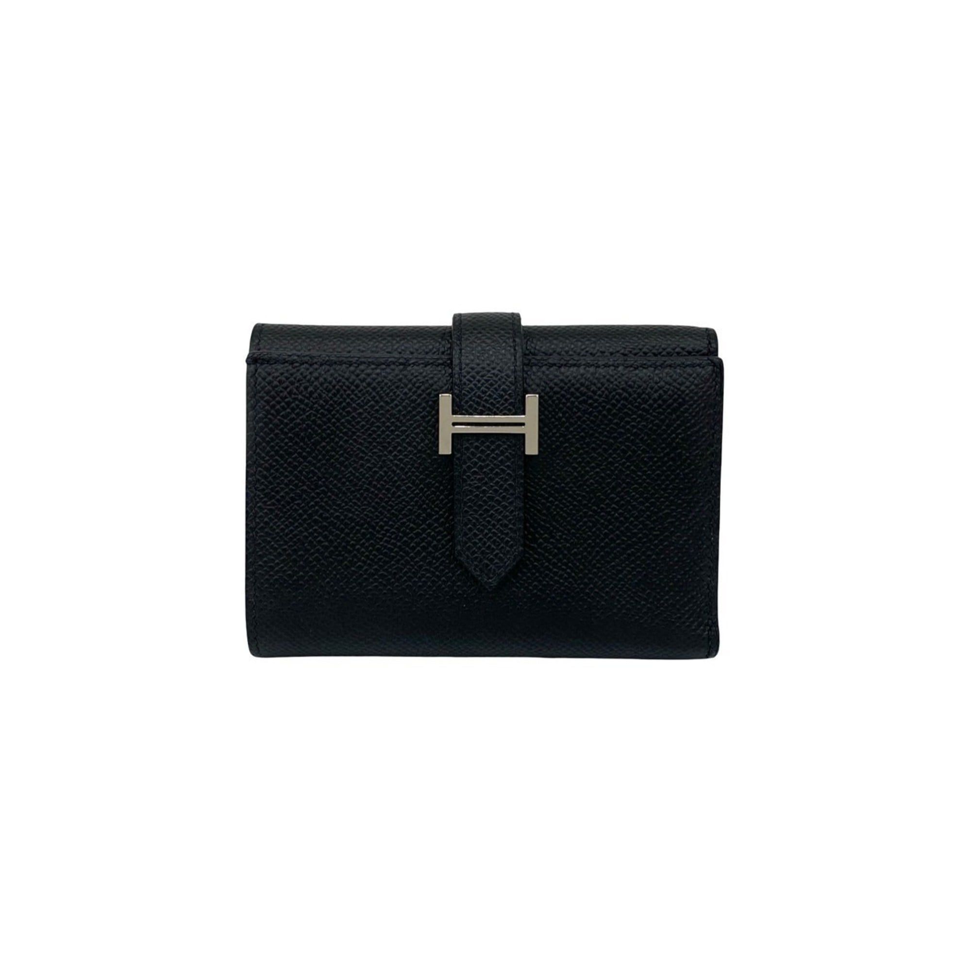 W-stamped HERMES Bearn Combination Epsom Leather Tri-fold Wallet, Black, 97610