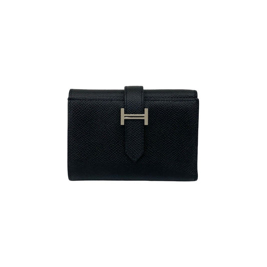 W-stamped HERMES Bearn Combination Epsom Leather Tri-fold Wallet, Black, 97610