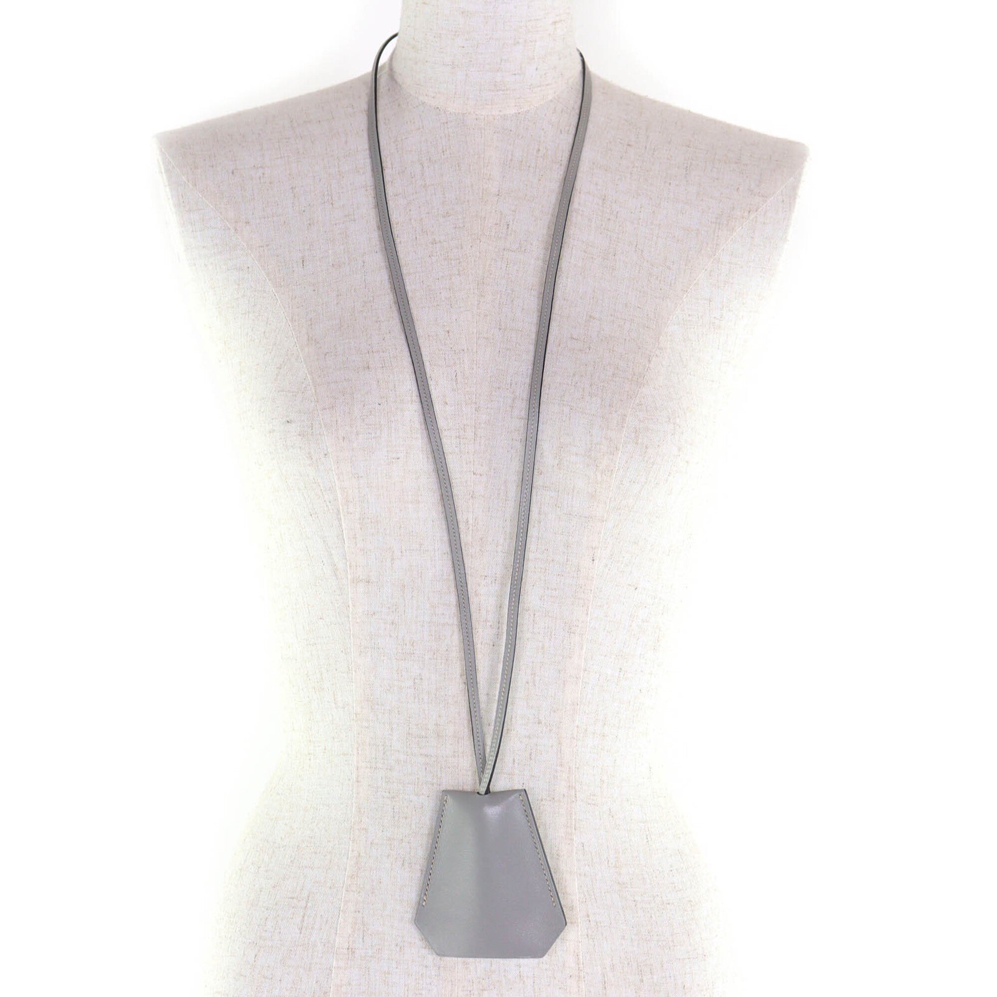 HERMES Vintage Margiela Era Clochette Leather Necklace Pendant Gray □C With Box Made in France Women's — Like New