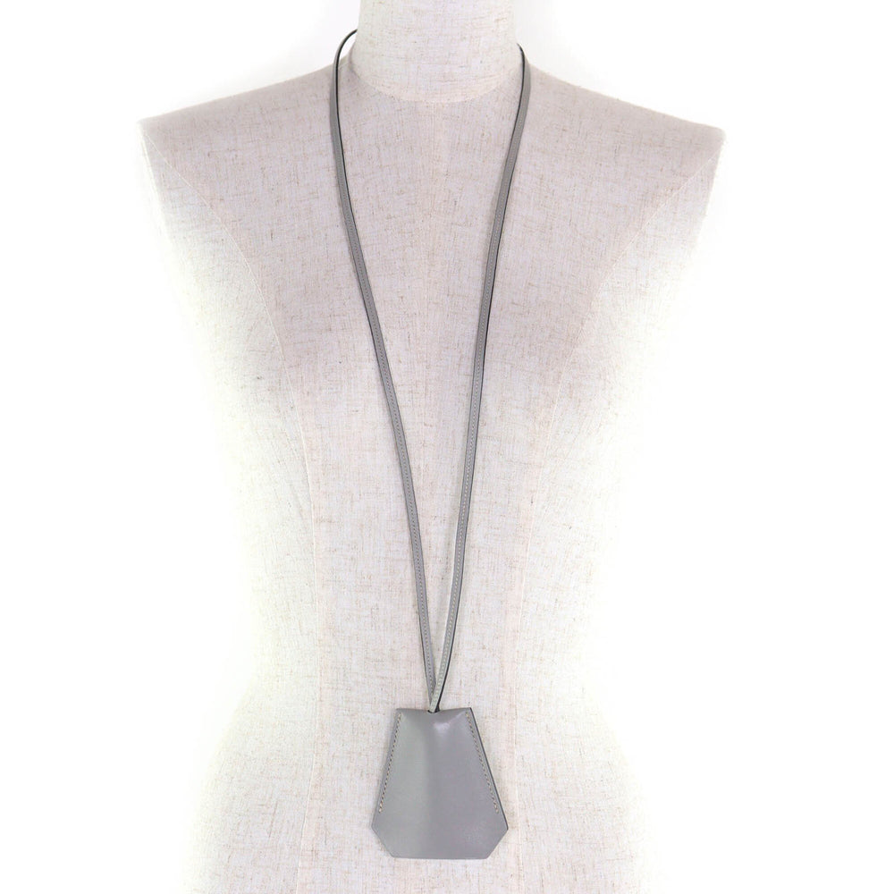 HERMES Vintage Margiela Era Clochette Leather Necklace Pendant Gray □C With Box Made in France Women's — Like New