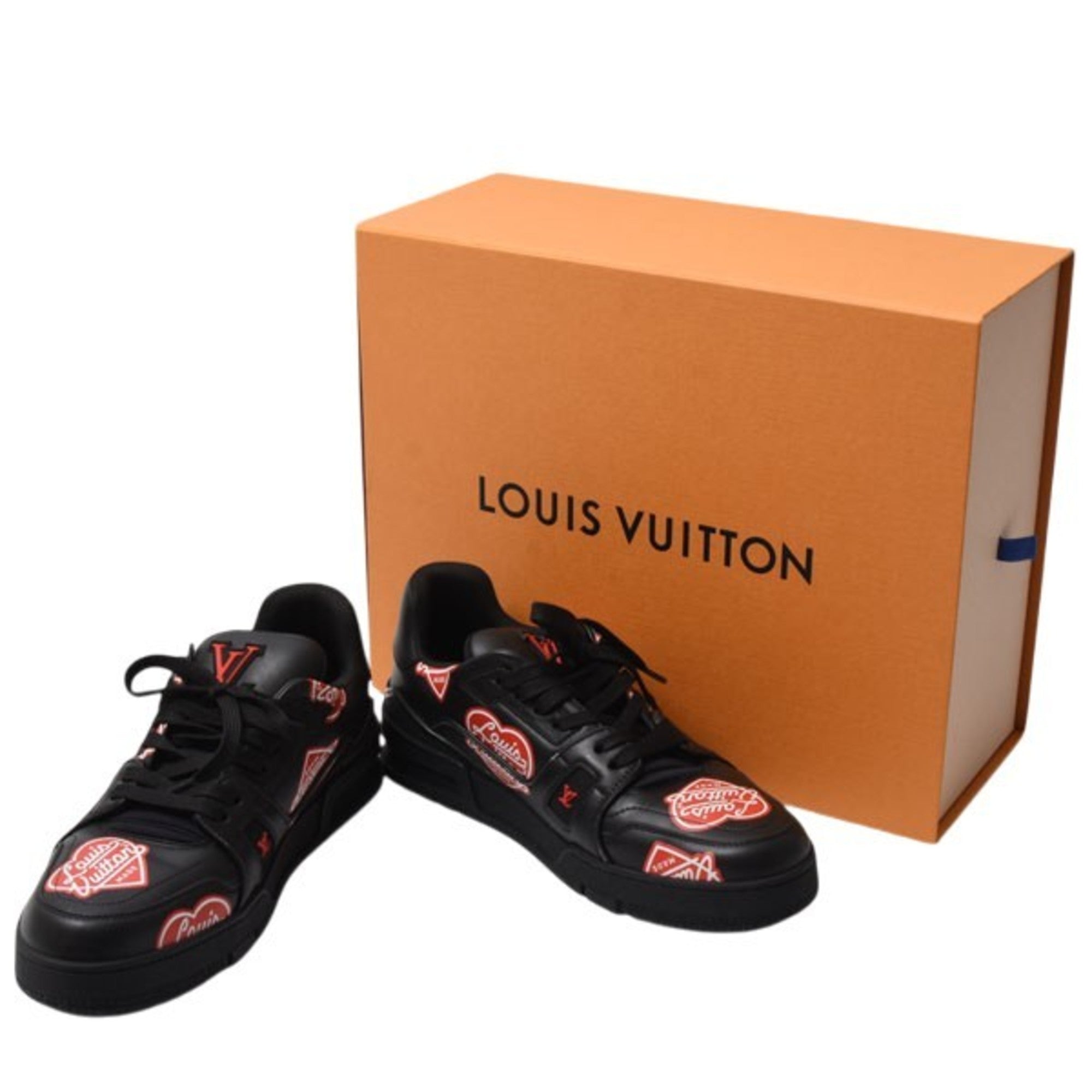 Louis Vuitton Men's LV Trainer Sneakers, NIGO Collaboration, Size 7 1/2 (Approx. 26cm), Black Leather