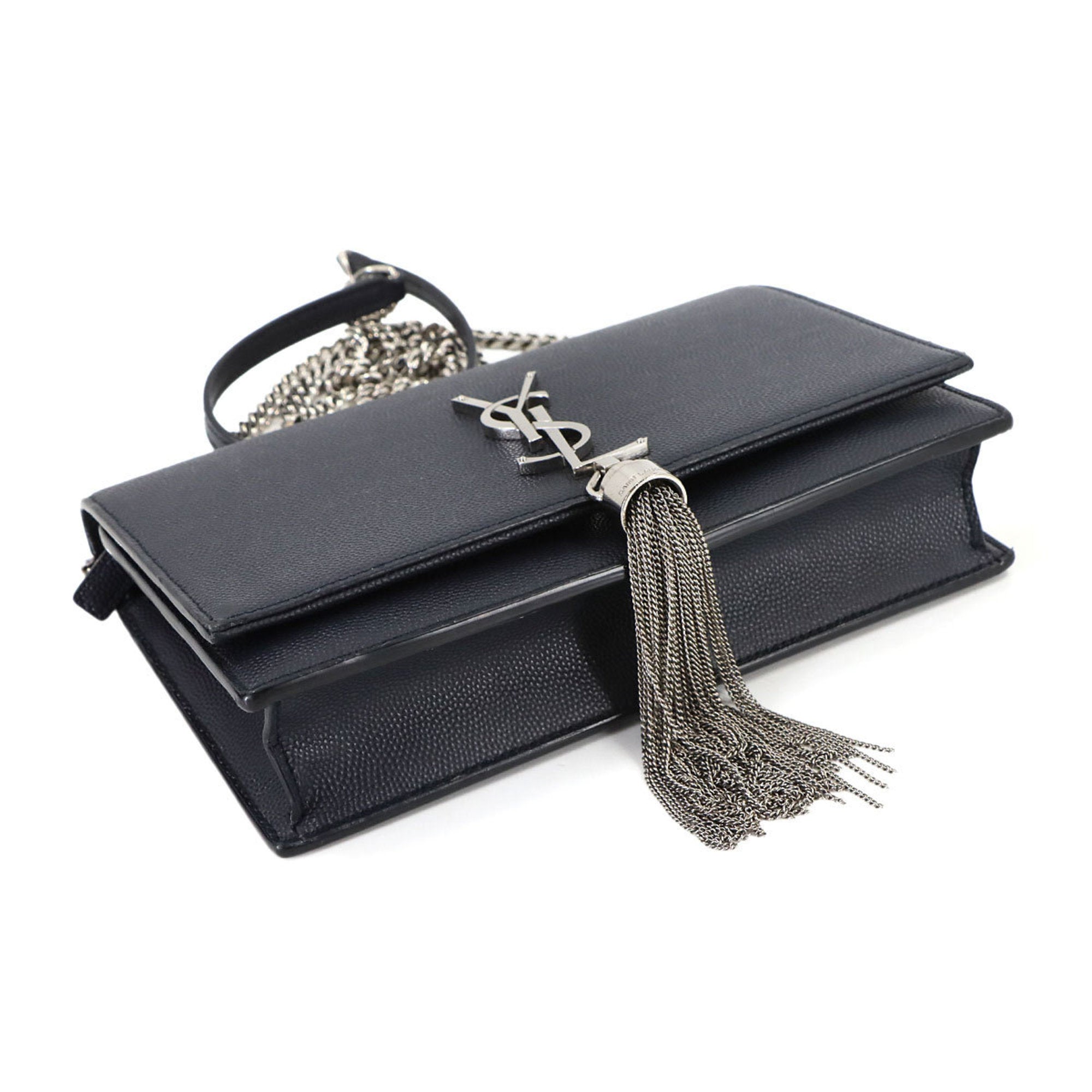 Saint Laurent Kate Chain Wallet, Bifold Long Leather, Navy Blue, 452159