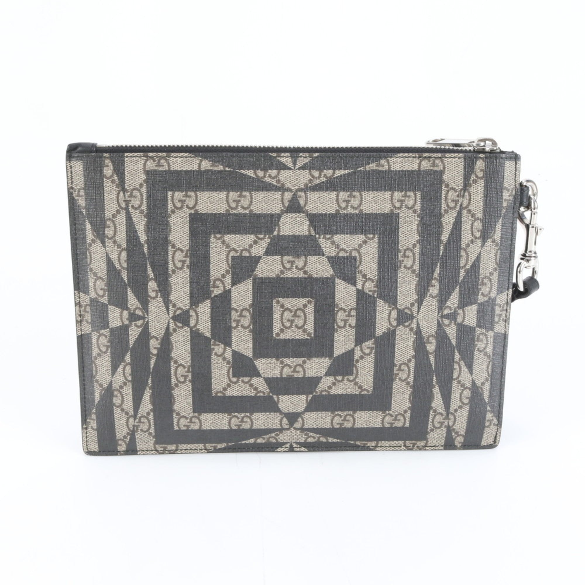 Gucci GG Kaleido 411768 Leather Clutch Bag Pouch Black Men's